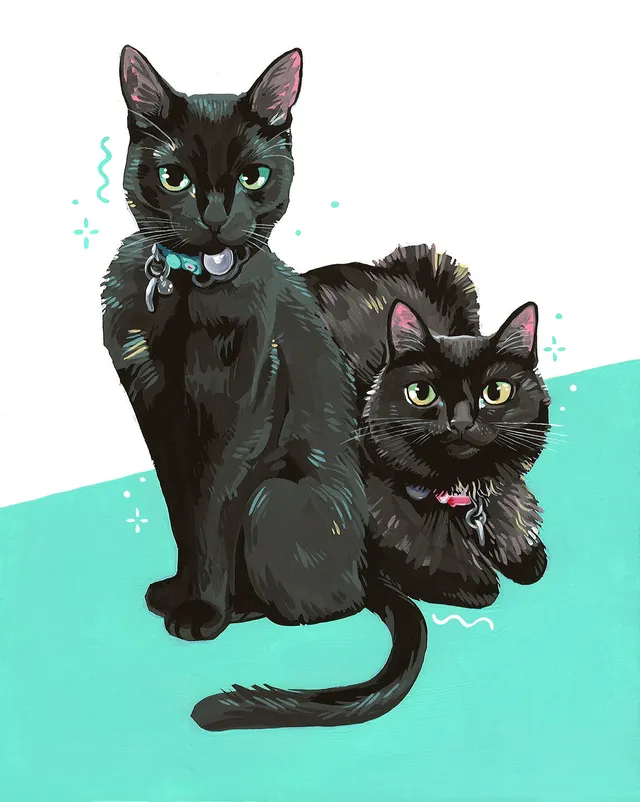 Painting of two black cats